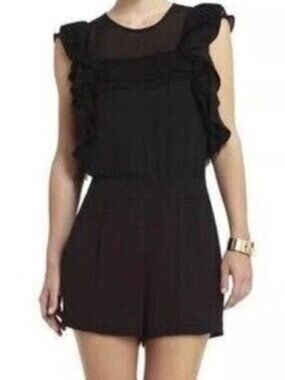 BCBGMAXAZRIA Agnes Pleated Ruffle Romper - Black - 04